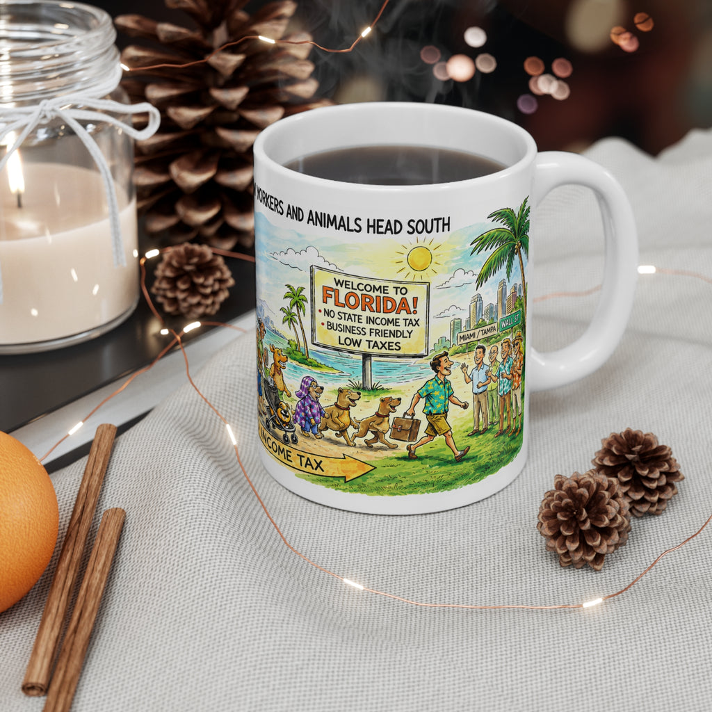 ESCAPE FROM NY 11oz Mug — "Tax Hell: New York" Humorous Retirement/Relocation Coffee Mug