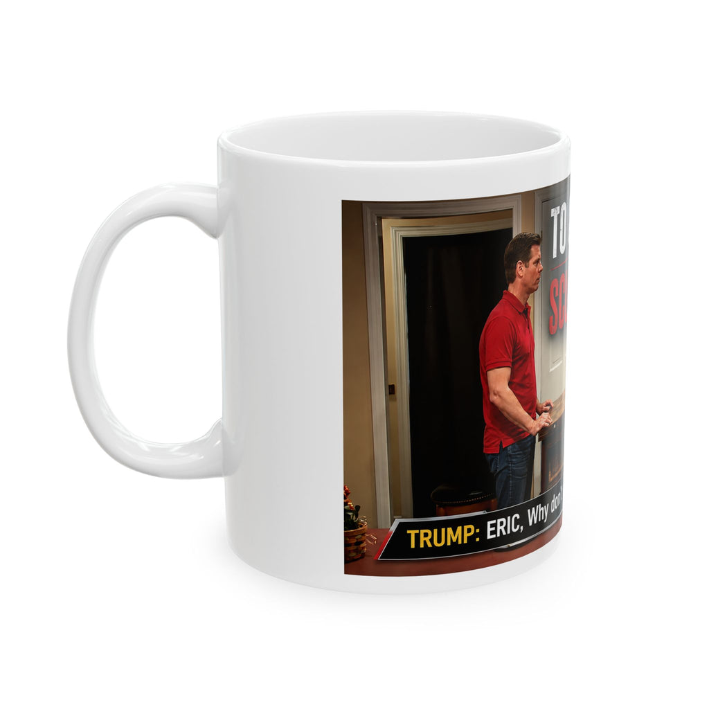 Satirical Tump Swalwell To Catch a Scumbag Mug | Political meme coffee cup