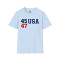 "Trump 45/47 USA Patriot Shirt | America First T-Shirt | Conservative Republican Apparel | God Family Country Tee" | anti-woke tshirt | T-Shirt — "45 USA 47" Patriotic Number Graphic Tee