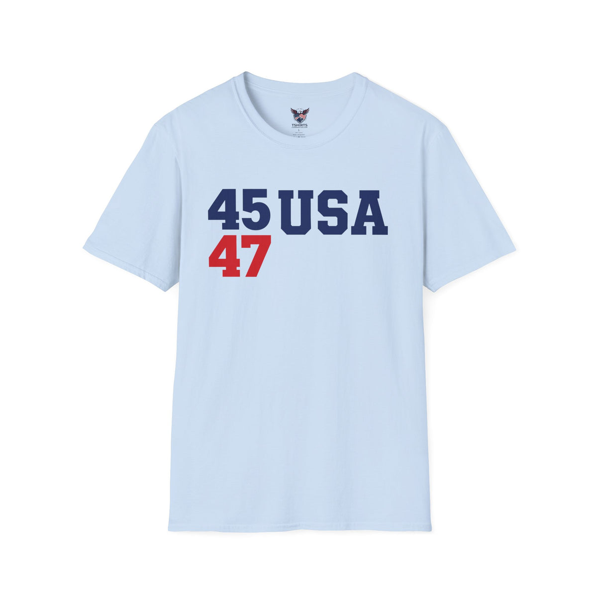 "Trump 45/47 USA Patriot Shirt | America First T-Shirt | Conservative Republican Apparel | God Family Country Tee" | anti-woke tshirt | T-Shirt — "45 USA 47" Patriotic Number Graphic Tee