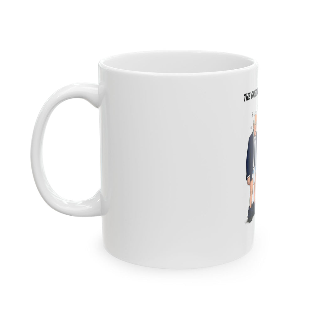 Political Satire Ceramic Mug — "The Great White House Gaslight" Featuring Biden Cartoon