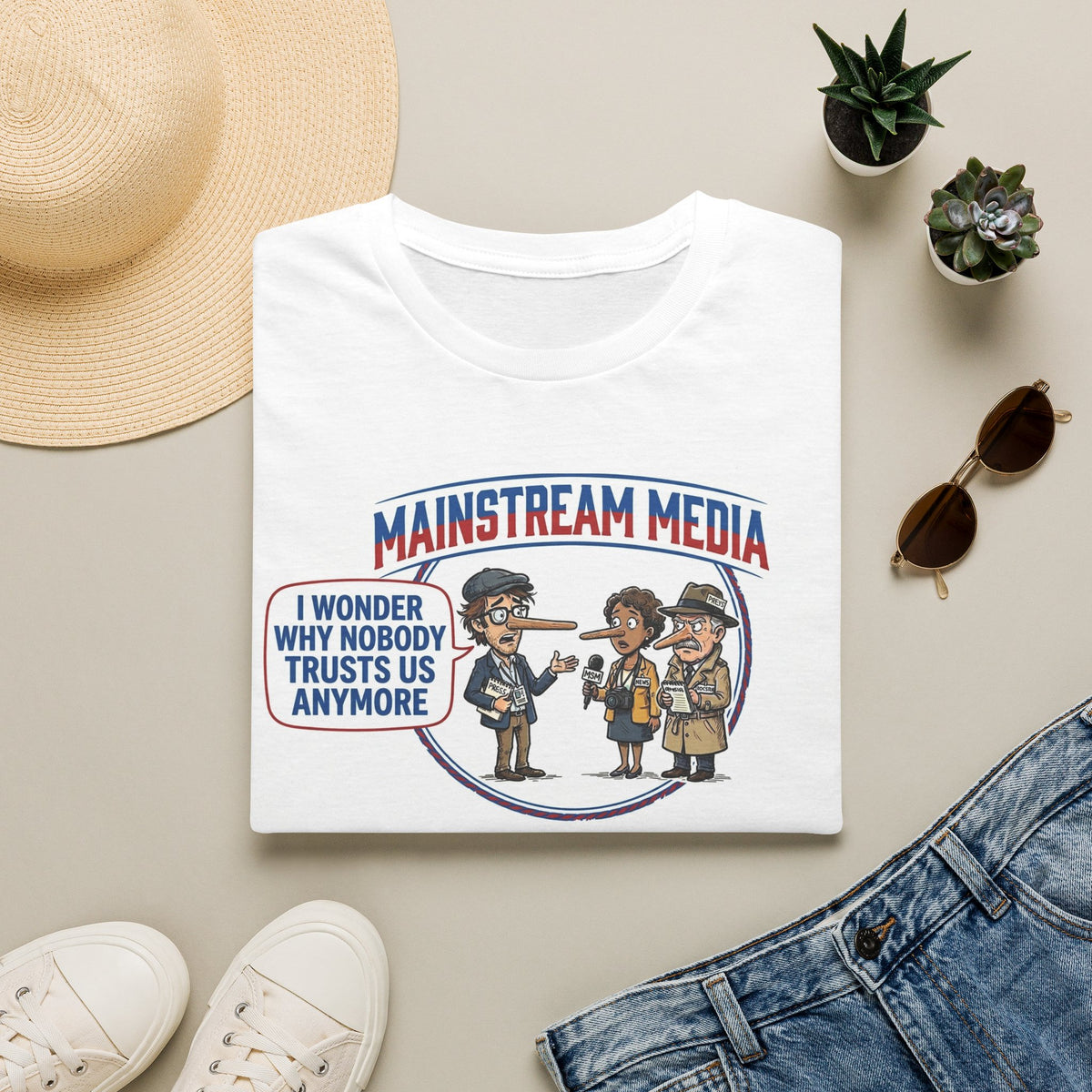 "Trump Patriot Shirt | America First T-Shirt | Conservative Republican Apparel | God Family Country Tee" | anti-woke tshirt | Mainstream Media Cartoon T-Shirt | 'Why Nobody Trusts Us Anymore' Press...