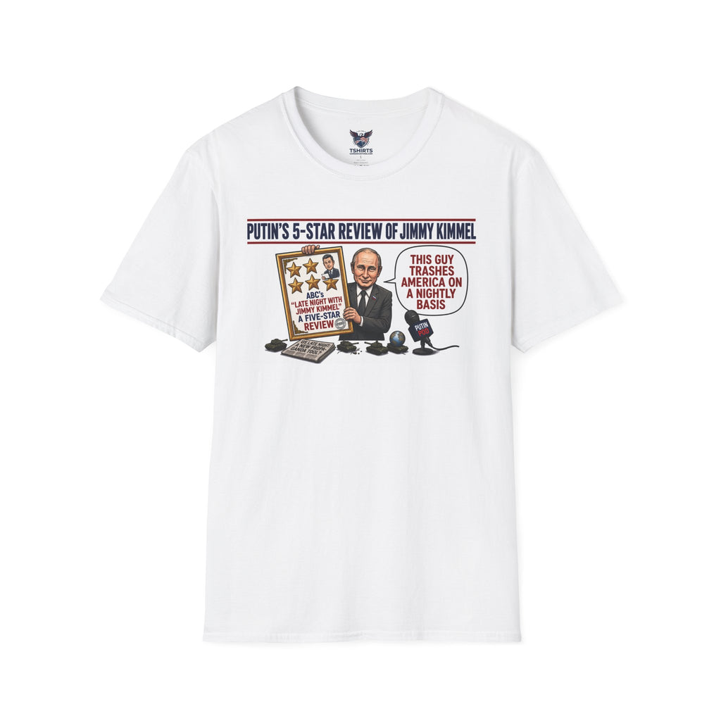 Political Satire T-Shirt — “Putin’s 5-Star Review of Jimmy Kimmel” Graphic Tee