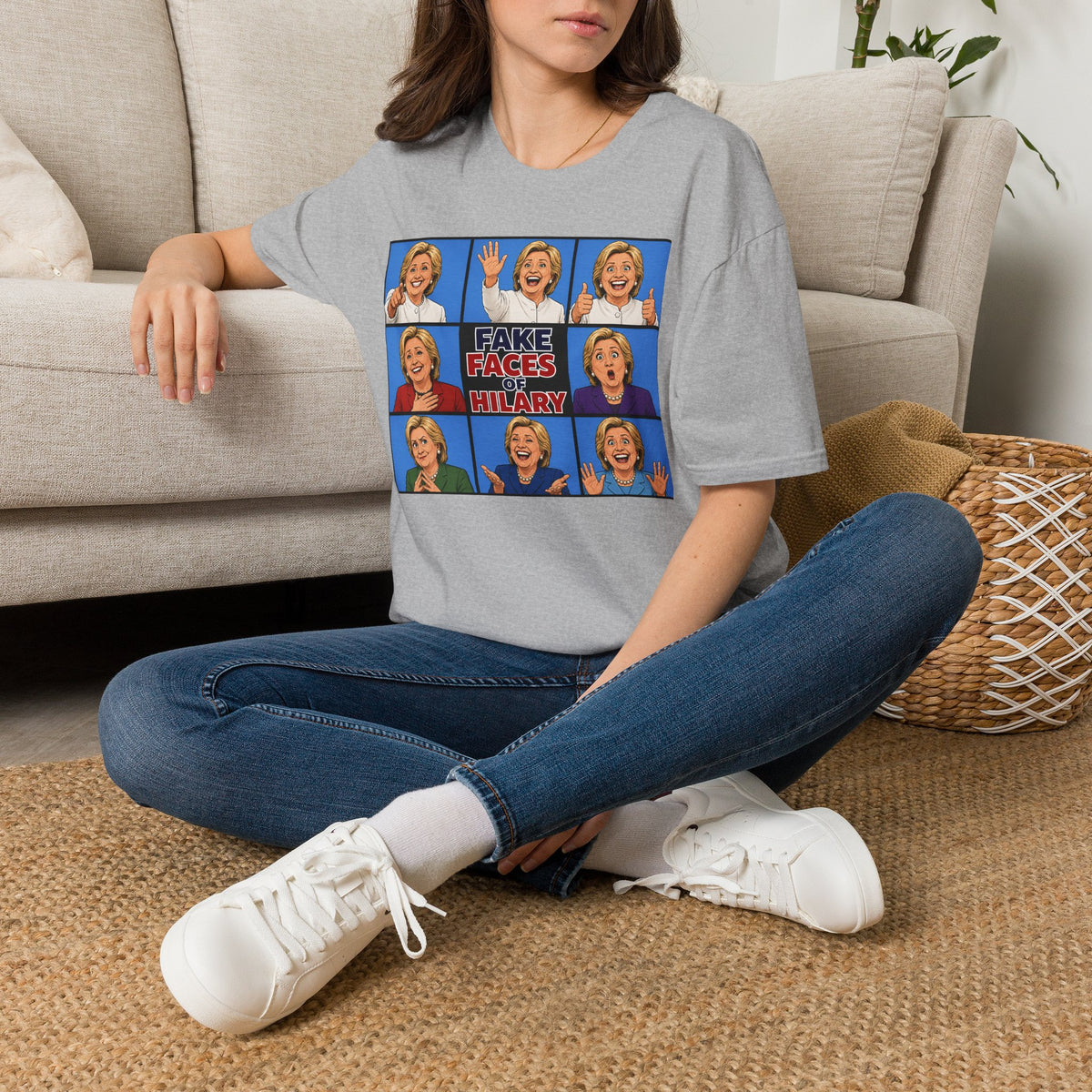 Political Parody T-Shirt — "Fake Faces of Hilary" Graphic Tee