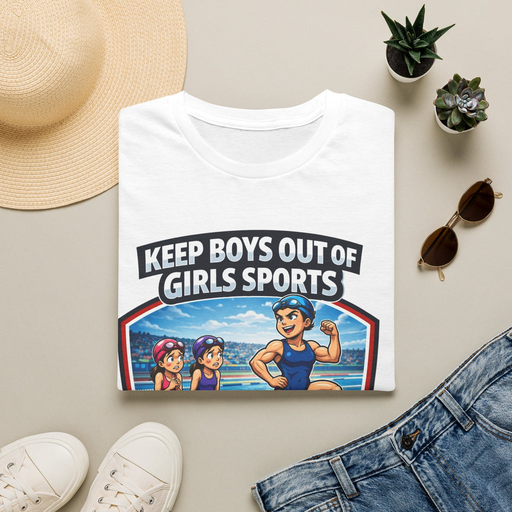"Trump Patriot Shirt | America First T-Shirt | Conservative Republican Apparel | God Family Country Tee" | anti-woke tshirt | Keep Boys Out of Girls Sports T-Shirt | Swimming Podium Illustration