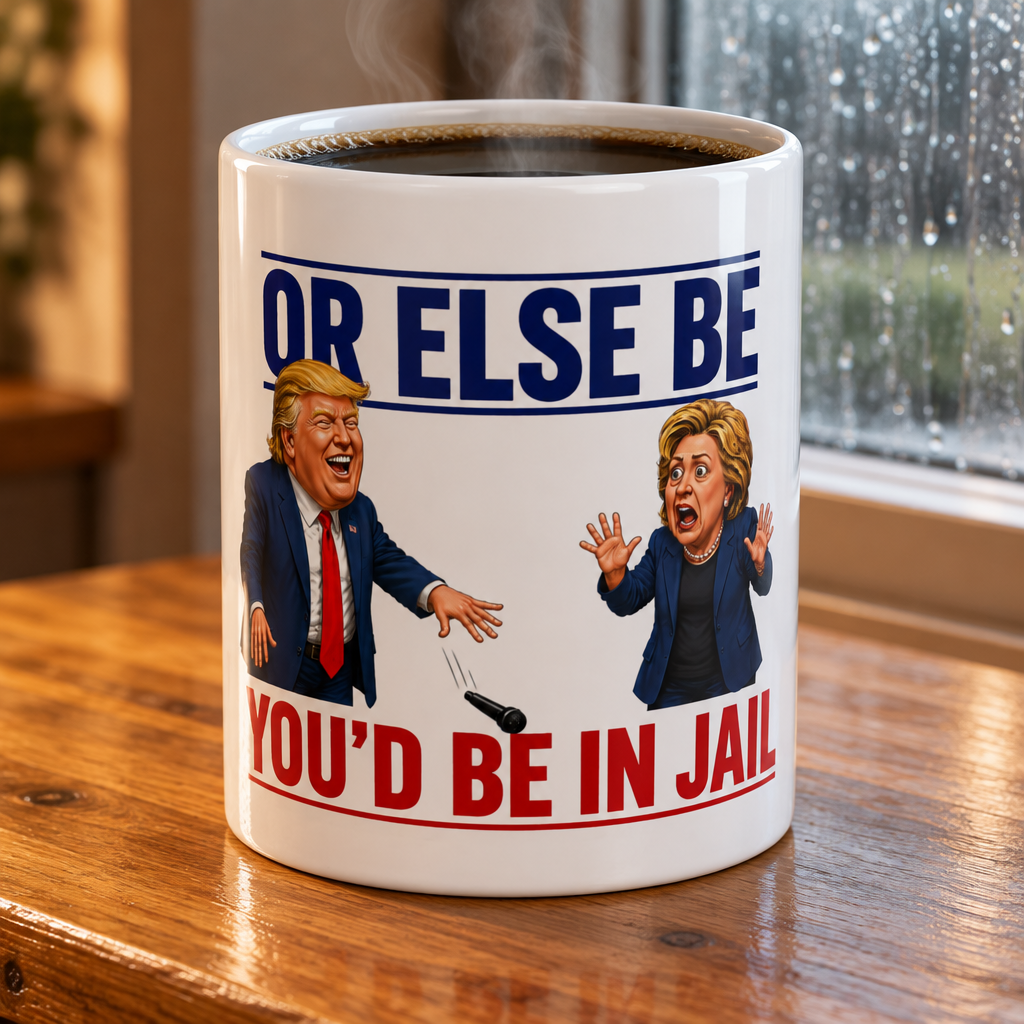 Trump Debate Mic Drop Or Else Be Youd Be in Jail Political Cartoon Ceramic Mug