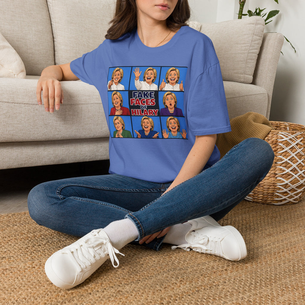 Political Parody T-Shirt — "Fake Faces of Hilary" Graphic Tee