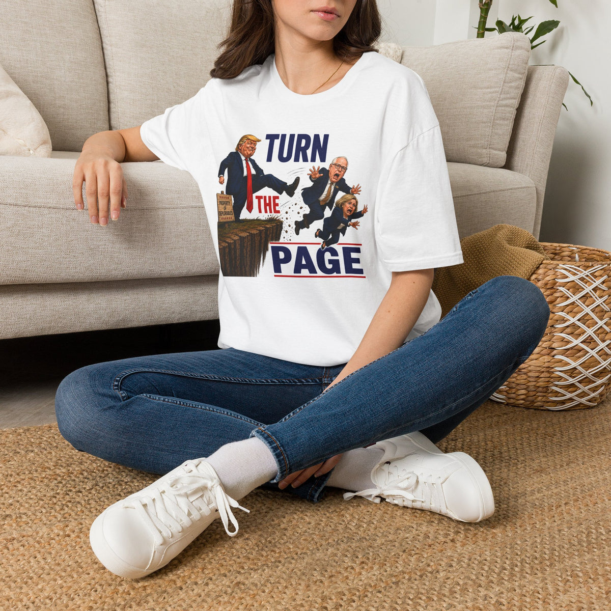 Turn the Page T-Shirt | Political Cartoon Trump Kicking Politicians