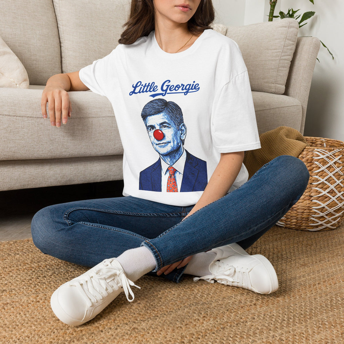 "Trump Patriot Shirt | America First T-Shirt | Conservative Republican Apparel | God Family Country Tee" | anti-woke tshirt | Little Georgie clown nose T-Shirt | Political satire portrait tee