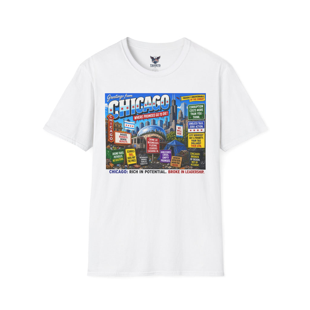 "Trump Patriot Shirt | America First T-Shirt | Conservative Republican Apparel | God Family Country Tee" | Chicago postcard skyline T-Shirt | Retro city sign collage