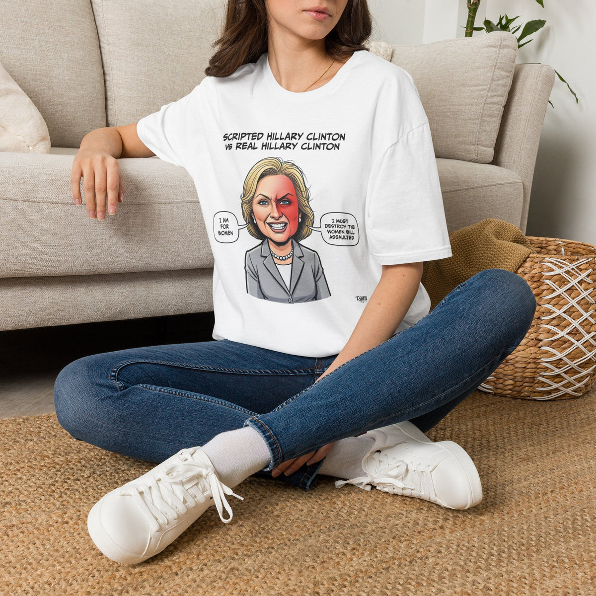 "Trump Patriot Shirt | America First T-Shirt | Conservative Republican Apparel | God Family Country Tee" | anti-woke tshirt | Scripted vs Real Hillary Clinton cartoon T-Shirt | Political satire tee