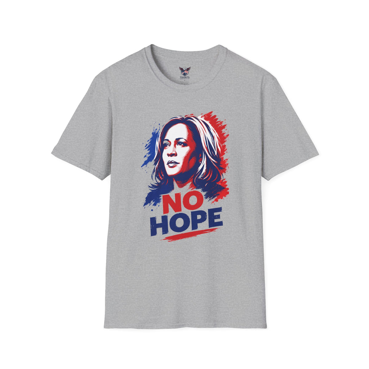 Sport Grey Kamala Harris No Hope Portrait T-Shirt | Political Satire Tee, Red White Blue Artwork