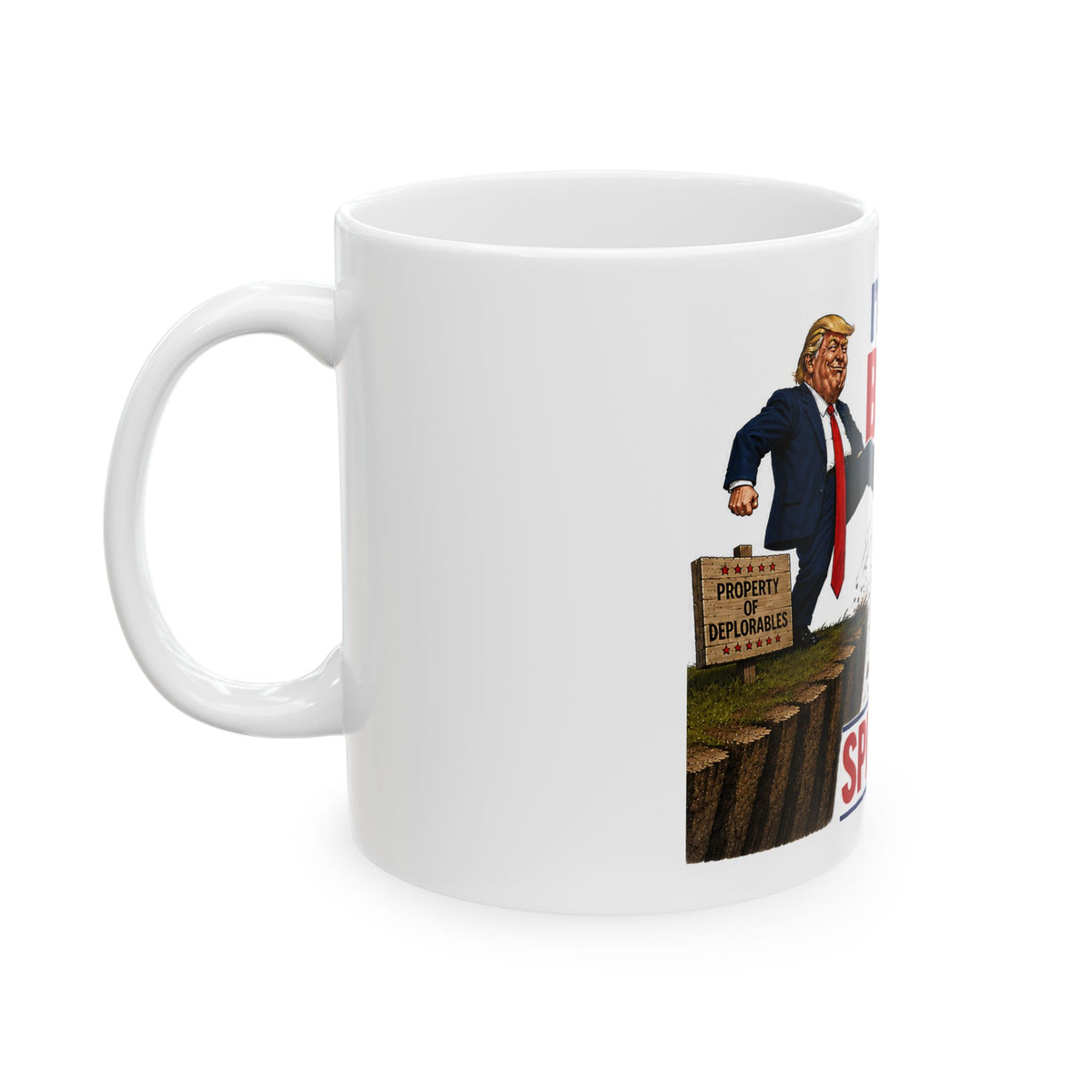 Funny Political Coffee Mug – Donald Trump Kicking Bruce Springsteen "I'm The Boss" Novelty Ceramic Tea Cup Gift