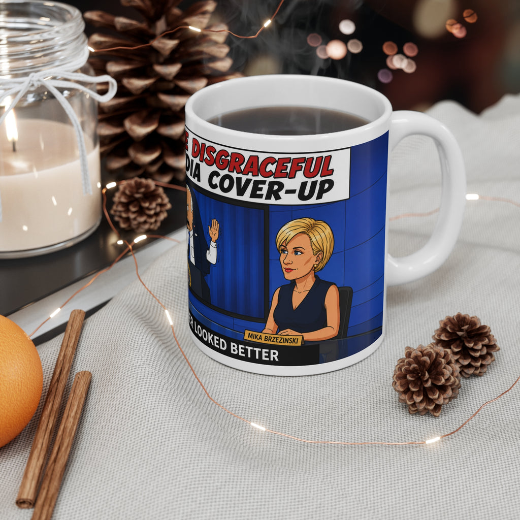 MSDNC MORNING JOE JOKE MUG Political Cartoon Coffee Mug — "Biden: The Disgraceful Media Cover-Up" 11oz
