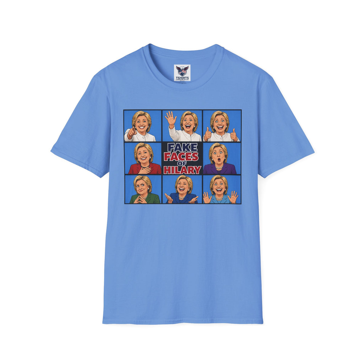Political Parody T-Shirt — "Fake Faces of Hilary" Graphic Tee