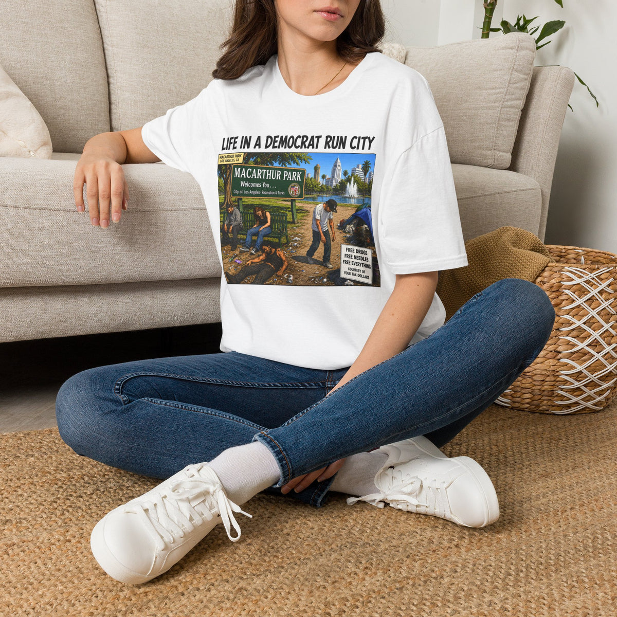 "Trump Patriot Shirt | America First T-Shirt | Conservative Republican Apparel | God Family Country Tee" | Life in a Democrat Run City T-Shirt | Political Satire Illustration