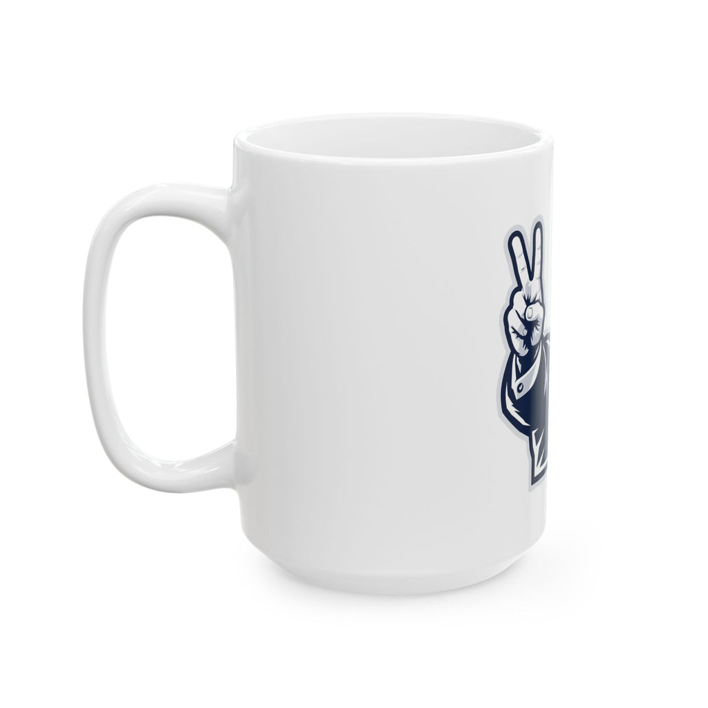 President Trump Patriotic Victory Ceramic Mug (11oz, 15oz) — Retro Politician Peace Sign Design