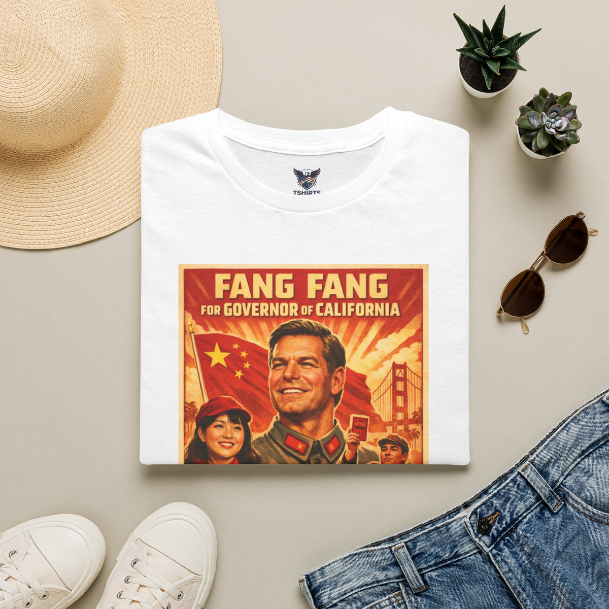 Political Propaganda T-Shirt — "Fang Fang for Governor of California" Retro Poster Design