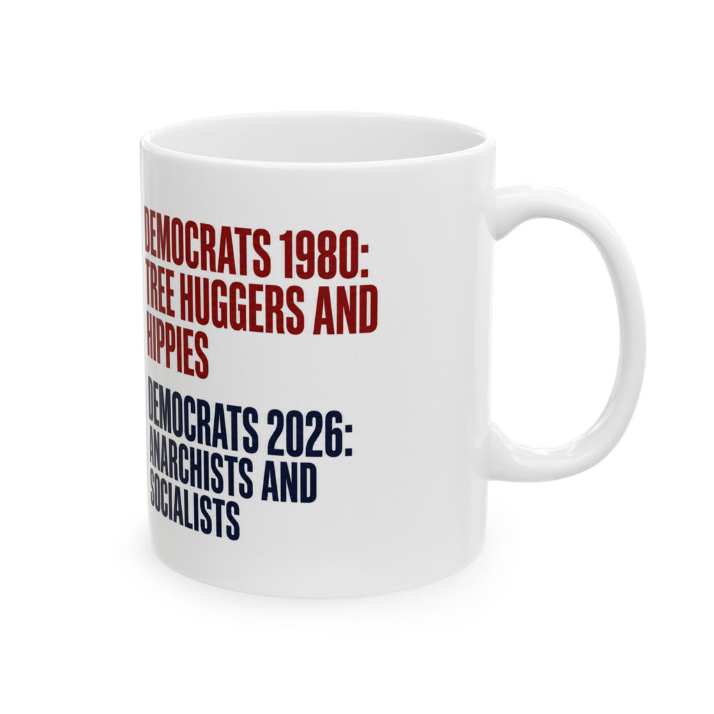 Political Comparison Mug — "Democrats 1980 vs 2026" Satire Ceramic Coffee Cup (11oz/15oz)