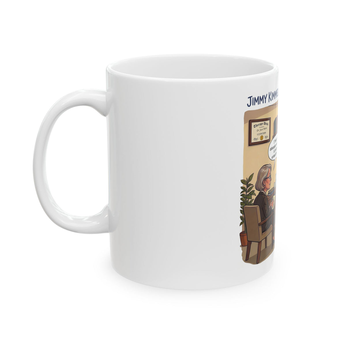 Jimmy Kimmel 'The Therapy Session' Turning into Trump Cartoon Mug | Political Satire Coffee Mug