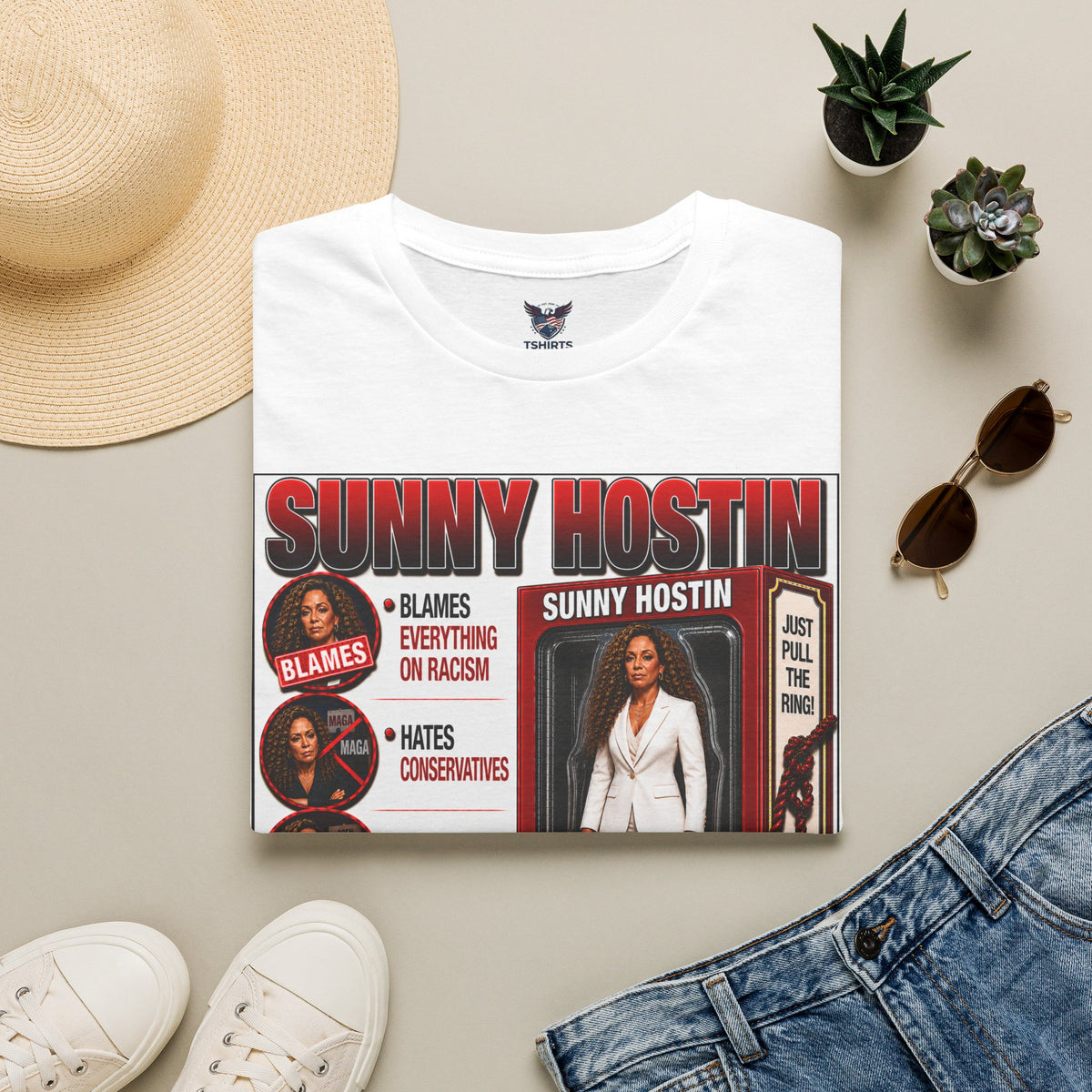 Sunny Hostin Liberal Rage Doll Profile T-Shirt | TV Journalist Portrait, Quote Panel
