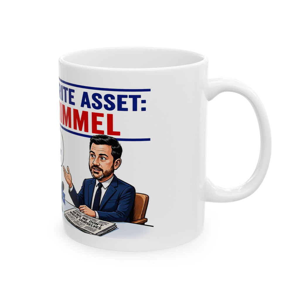 Jimmy Kimmel Political Cartoon Mug | Talk Show Satire Coffee Cup