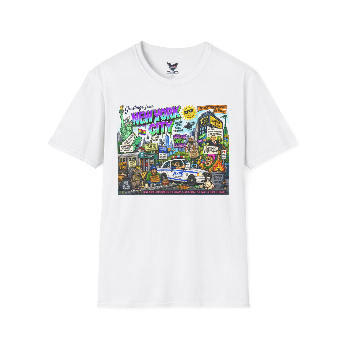 "Trump Patriot Shirt | America First T-Shirt | Conservative Republican Apparel | God Family Country Tee" | New York City Skyline Collage T-Shirt | NYC Landmarks Graphic Tee