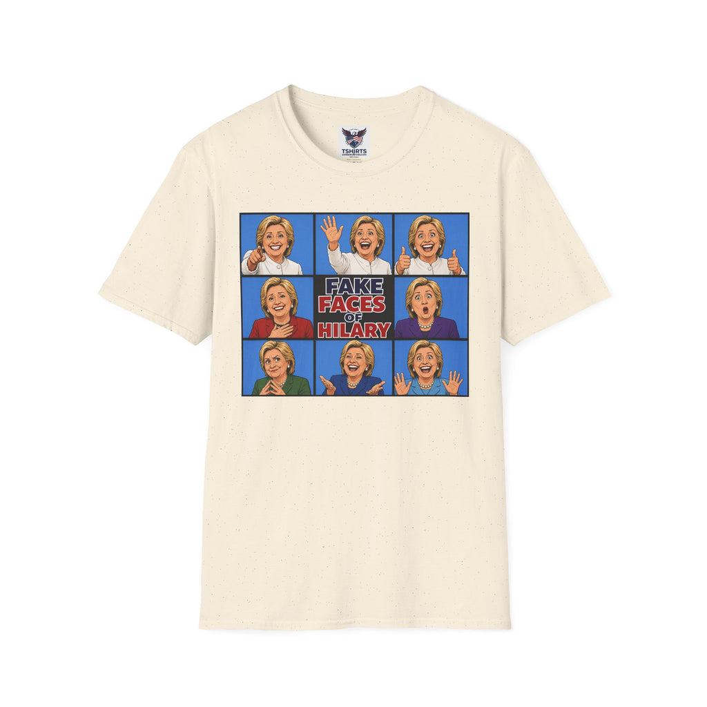 Political Parody T-Shirt — "Fake Faces of Hilary" Graphic Tee
