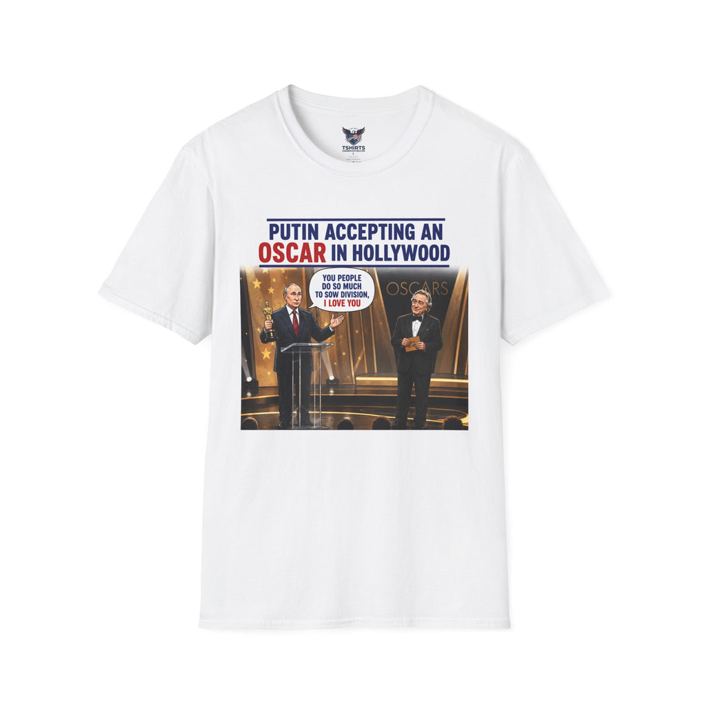 Political Satire T-Shirt — "Putin Accepting an Oscar in Hollywood" Graphic Tee