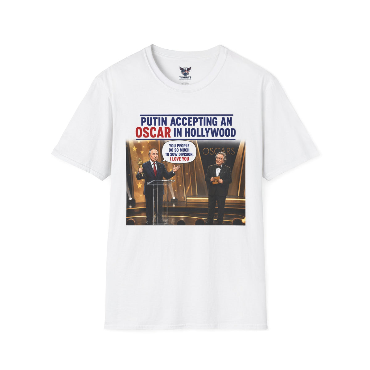 Political Satire T-Shirt — "Putin Accepting an Oscar in Hollywood" Graphic Tee