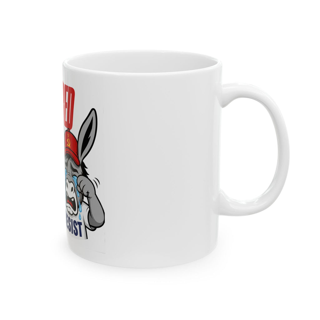 Triggered By Life Liberal Donkey Crying Resist Mug | political satire coffee mug