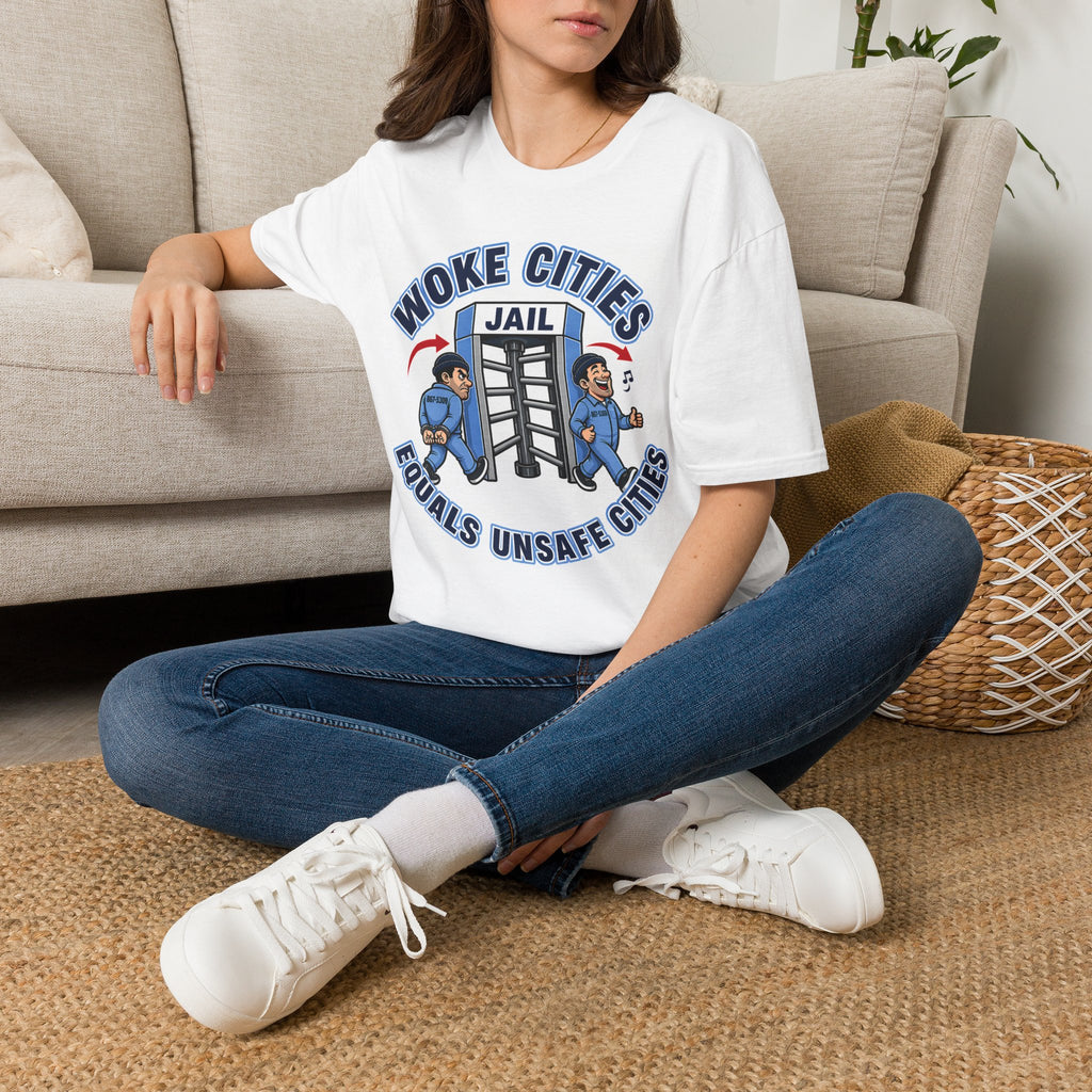 "Trump Patriot Shirt | America First T-Shirt | Conservative Republican Apparel | God Family Country Tee" | Woke Cities Equals Unsafe Cities T-Shirt |