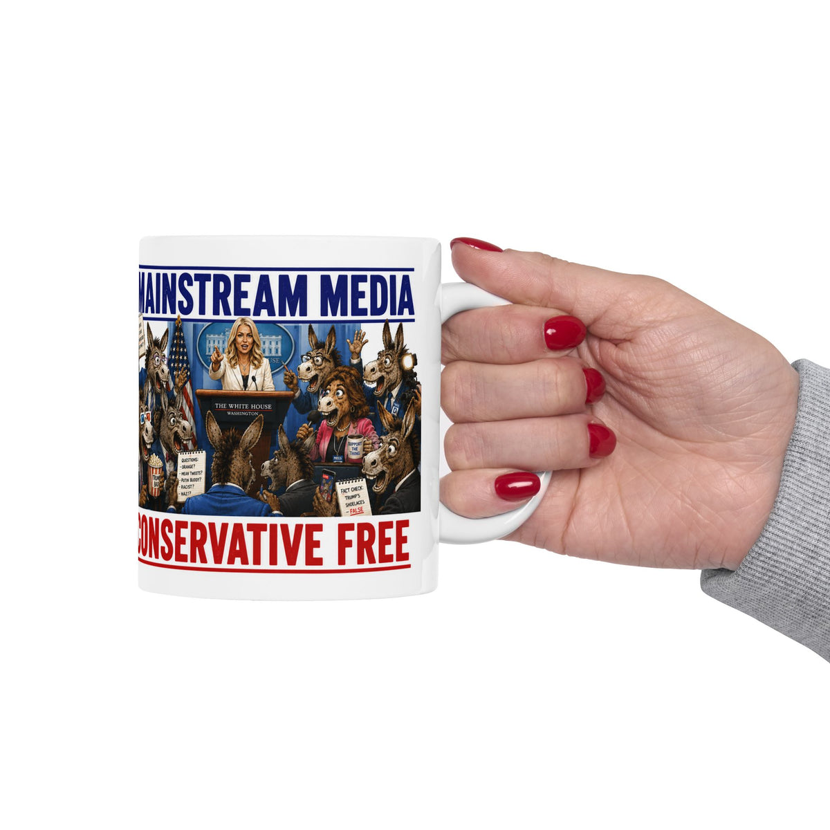 Ceramic Mug - 'Mainstream Media' Conservative Free Fake News Political Cartoon Coffee Mug