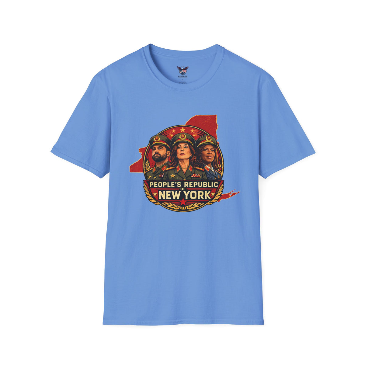 Light Blue People's Republic New York T-Shirt | Propaganda Style State Graphic