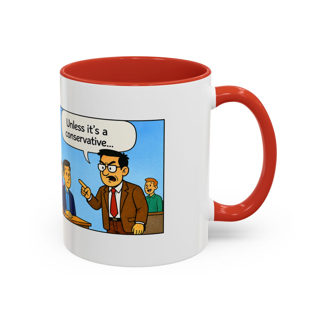 "College Life" Political Satire Comic Accent Coffee Mug – Funny Conservative Freedom of Speech Gag Gift