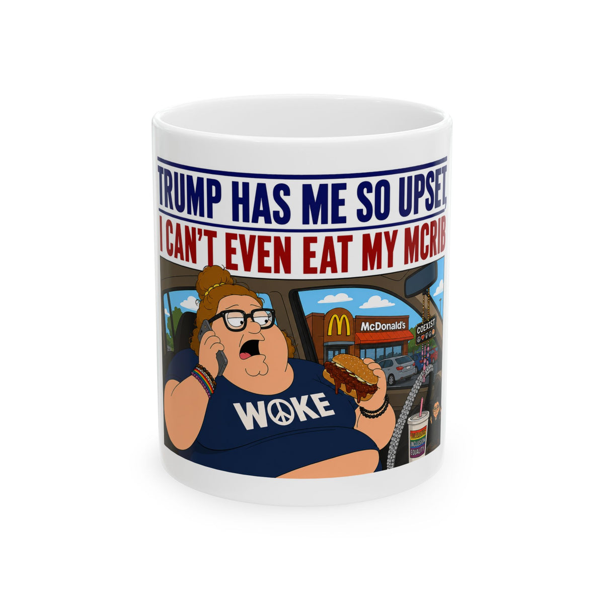 Trump Has Me So Upset Cartoon Character Mug | Political Satire, Woke Design