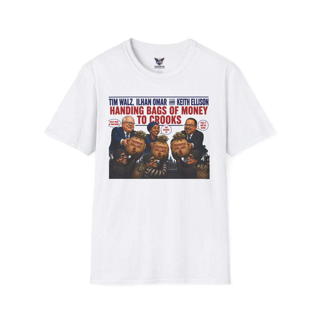 Handing Bags of Money to Crooks T-Shirt | Political Satire Tee