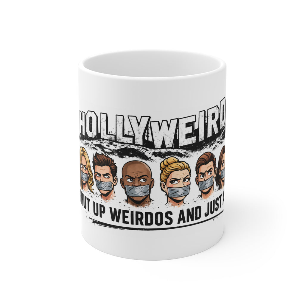 HOLLYWEIRD Funny Political Coffee Mug – Right-Wing Conservative Satire Novelty Cup, Anti-Hollywood Republican Gift Idea, 11oz Ceramic Drinkware