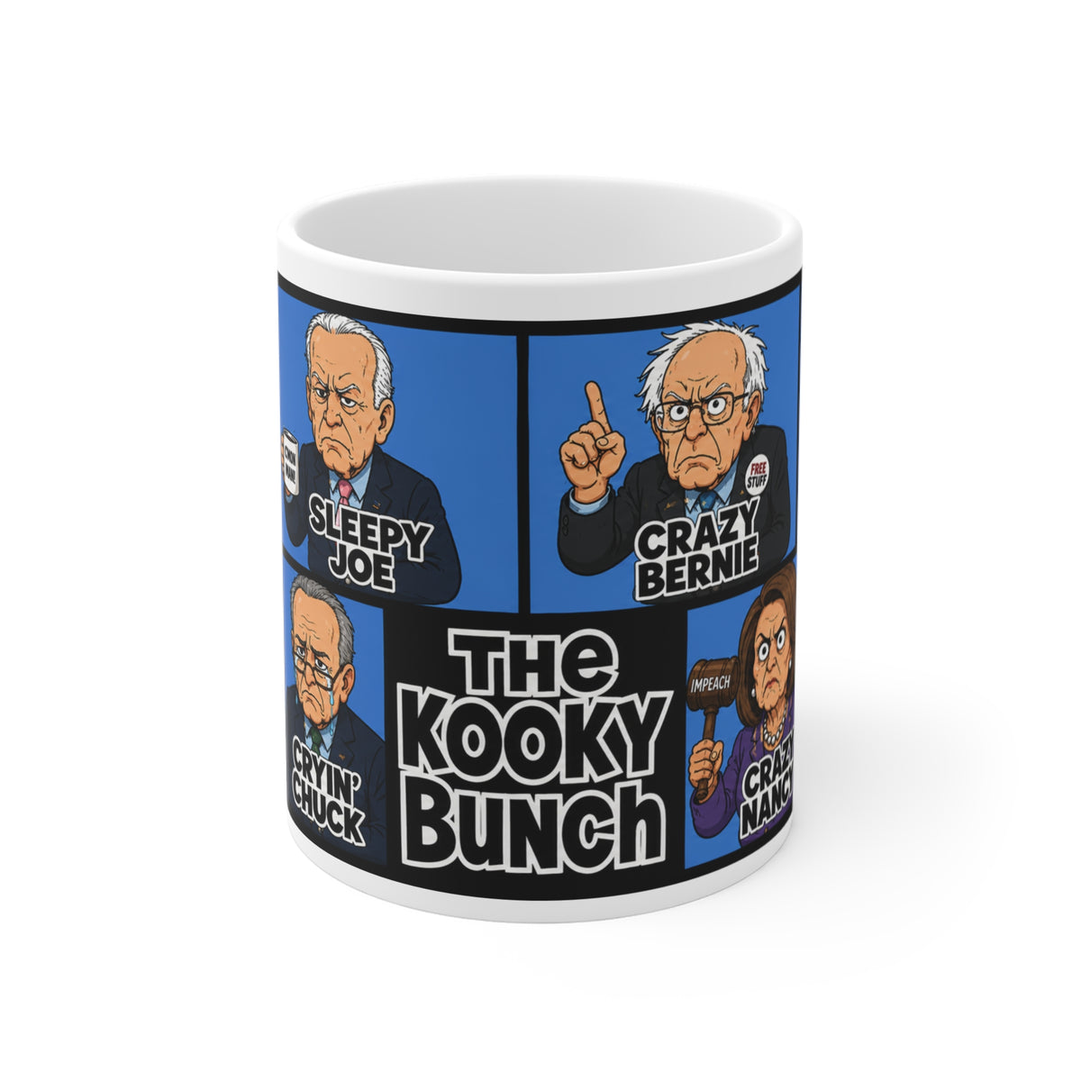Funny Conservative Political Coffee Mug - "The Kooky Bunch" Novelty Ceramic Cup Featuring Satirical Democratic Caricatures