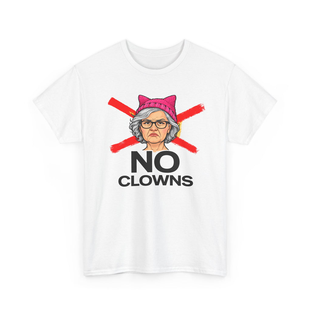 "Trump Patriot Shirt | America First T-Shirt | Conservative Republican Apparel | God Family Country Tee" | anti-woke tshirt | No Clowns graphic Tee | Protest illustration, crossed-out pink hat design
