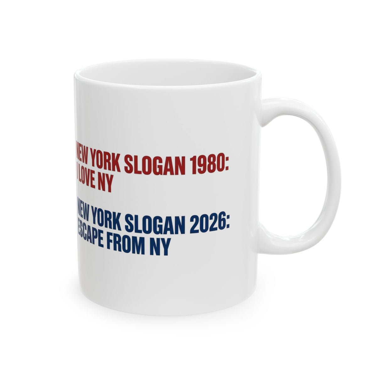 New York Slogan Mug — "New York 1980: I Love NY / New York 2026: Escape From NY" Ceramic Coffee Cup (11oz, 15oz)