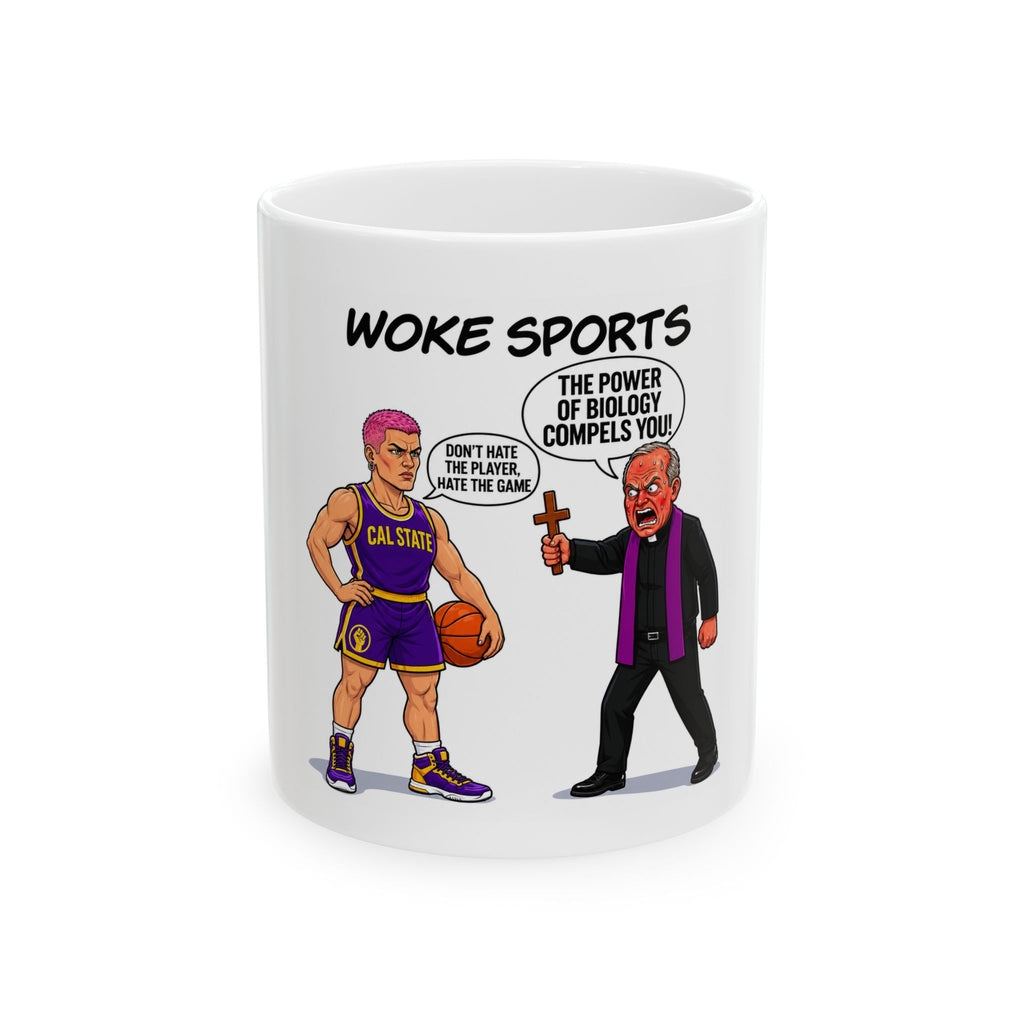 Woke Sports Cartoon Ceramic Mug — 'Don't Hate the Player, Hate the Game'