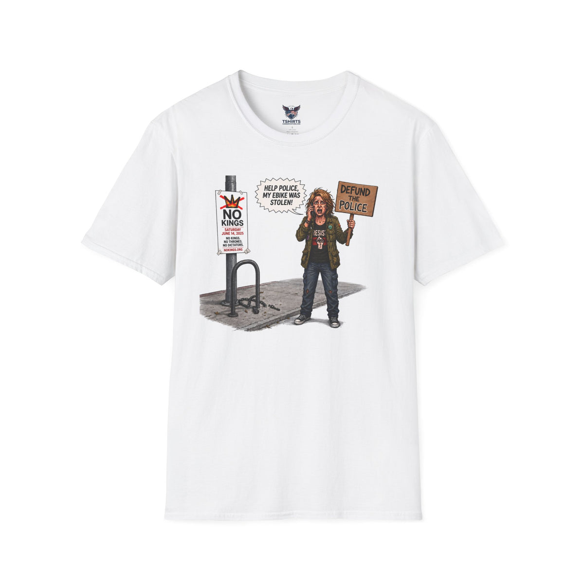 "Trump Patriot Shirt | America First T-Shirt | Conservative Republican Apparel | God Family Country Tee" | anti-woke tshirt | No Riding Sign with Punk Protester T-Shirt | Defund Police Illustration