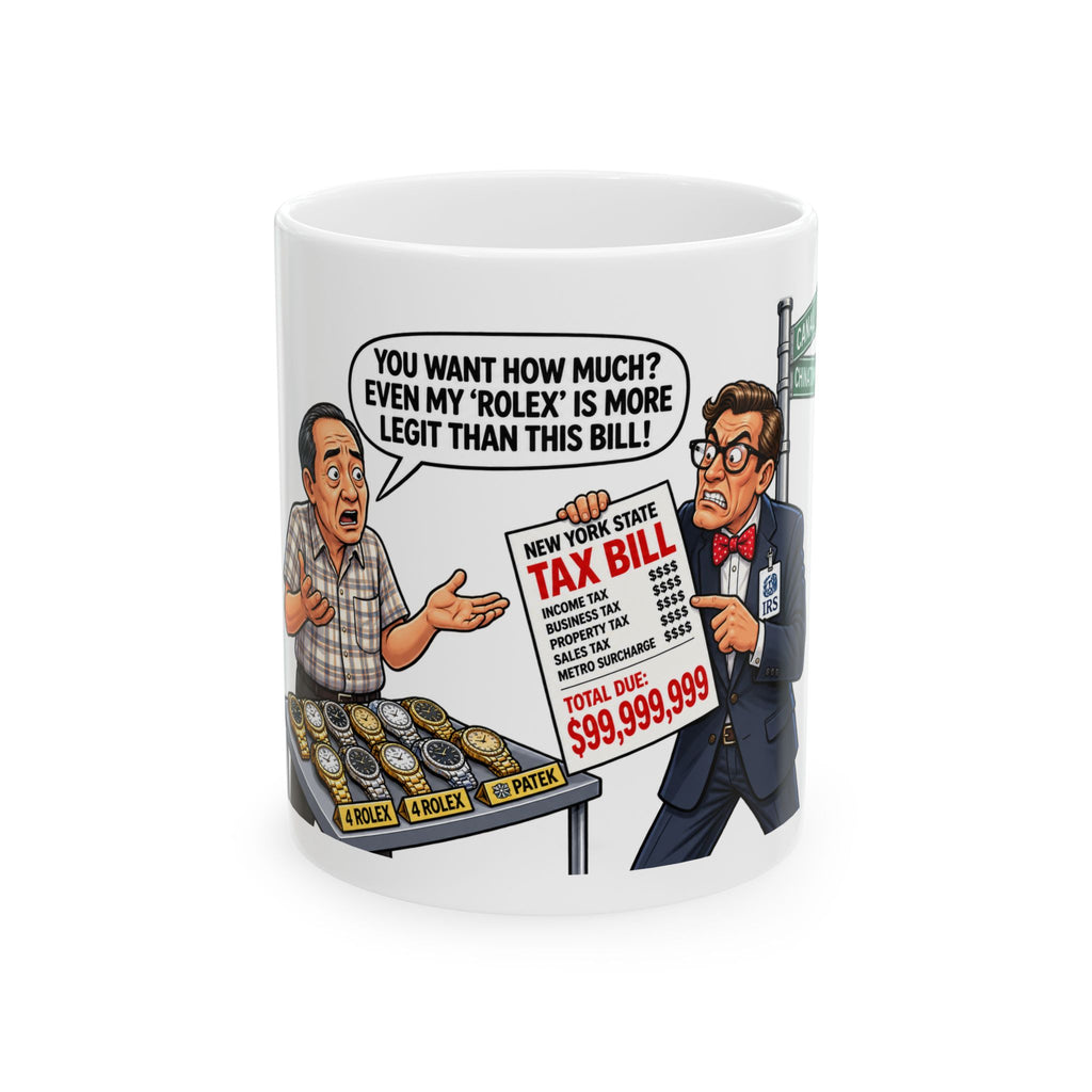 Chinatown Seller — "You Want How Much? Even My 'Rolex' Is More Legit Than This Bill" Ceramic Coffee Cup (11oz/15oz)
