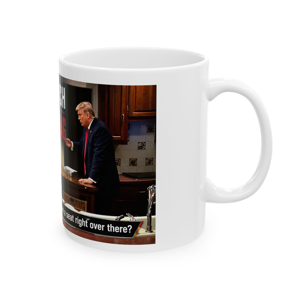 Satirical Tump Swalwell To Catch a Scumbag Mug | Political meme coffee cup