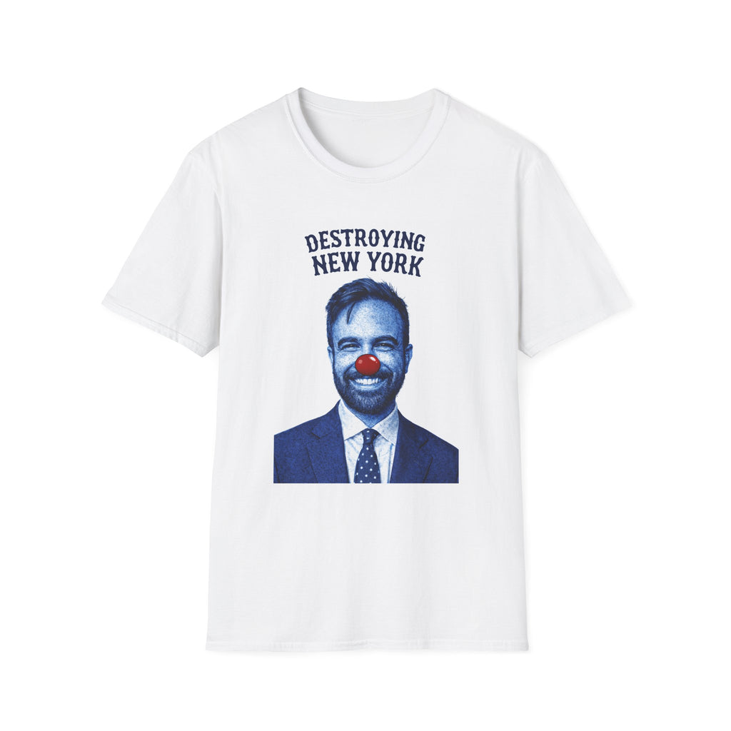 "Trump Patriot Shirt | America First T-Shirt | Conservative Republican Apparel | God Family Country Tee" | anti-woke tshirt | Destroying New York clown face T-Shirt | political satire, blue portrait