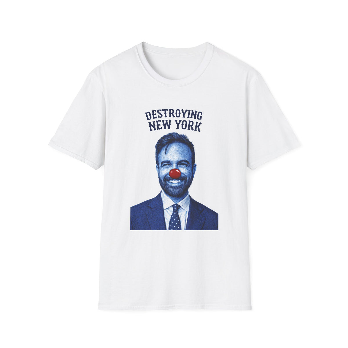"Trump Patriot Shirt | America First T-Shirt | Conservative Republican Apparel | God Family Country Tee" | anti-woke tshirt | Destroying New York clown face T-Shirt | political satire, blue portrait