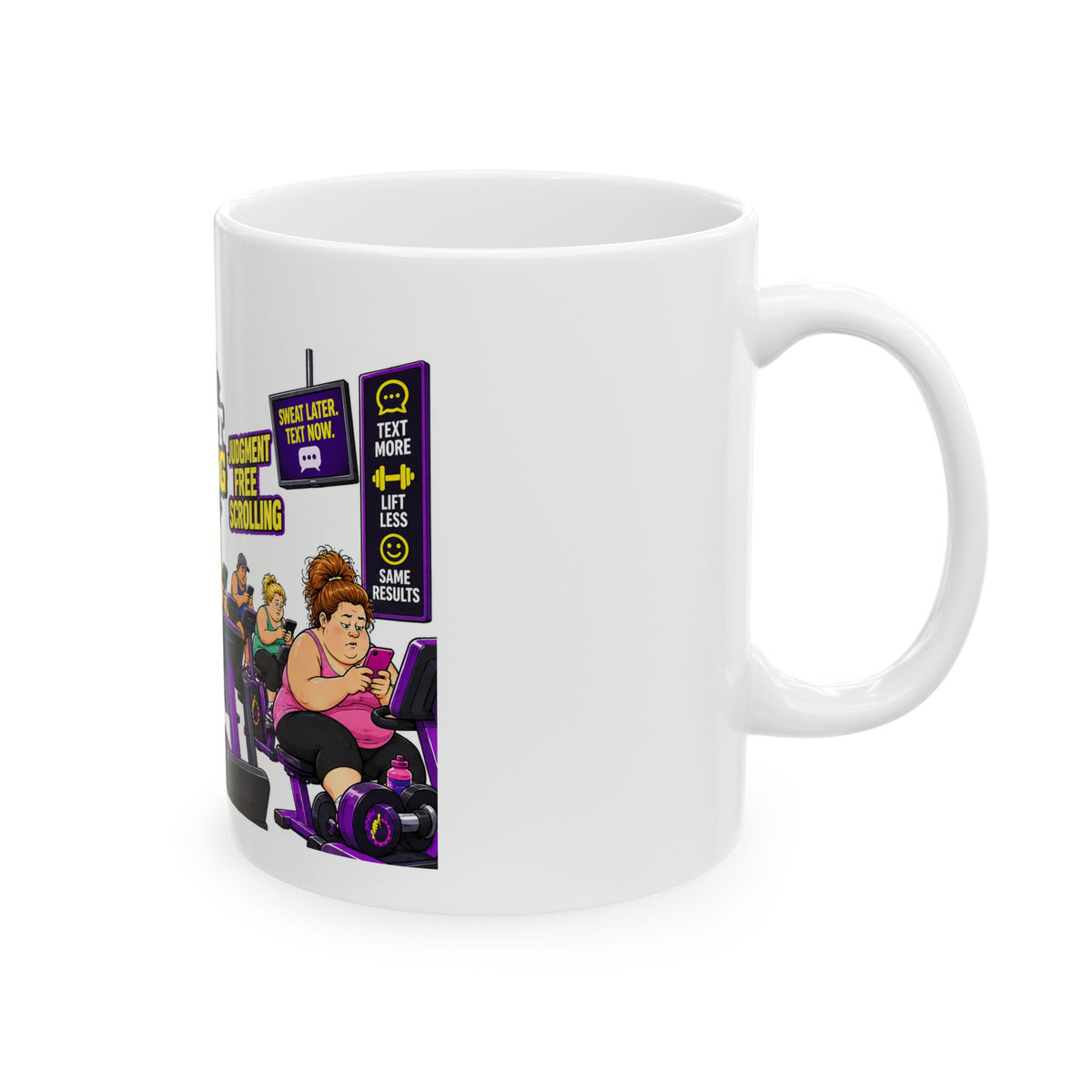 Planet Texting Gym Mug — Funny Judgment-Free Scrolling Coffee Cup (11oz, 15oz)