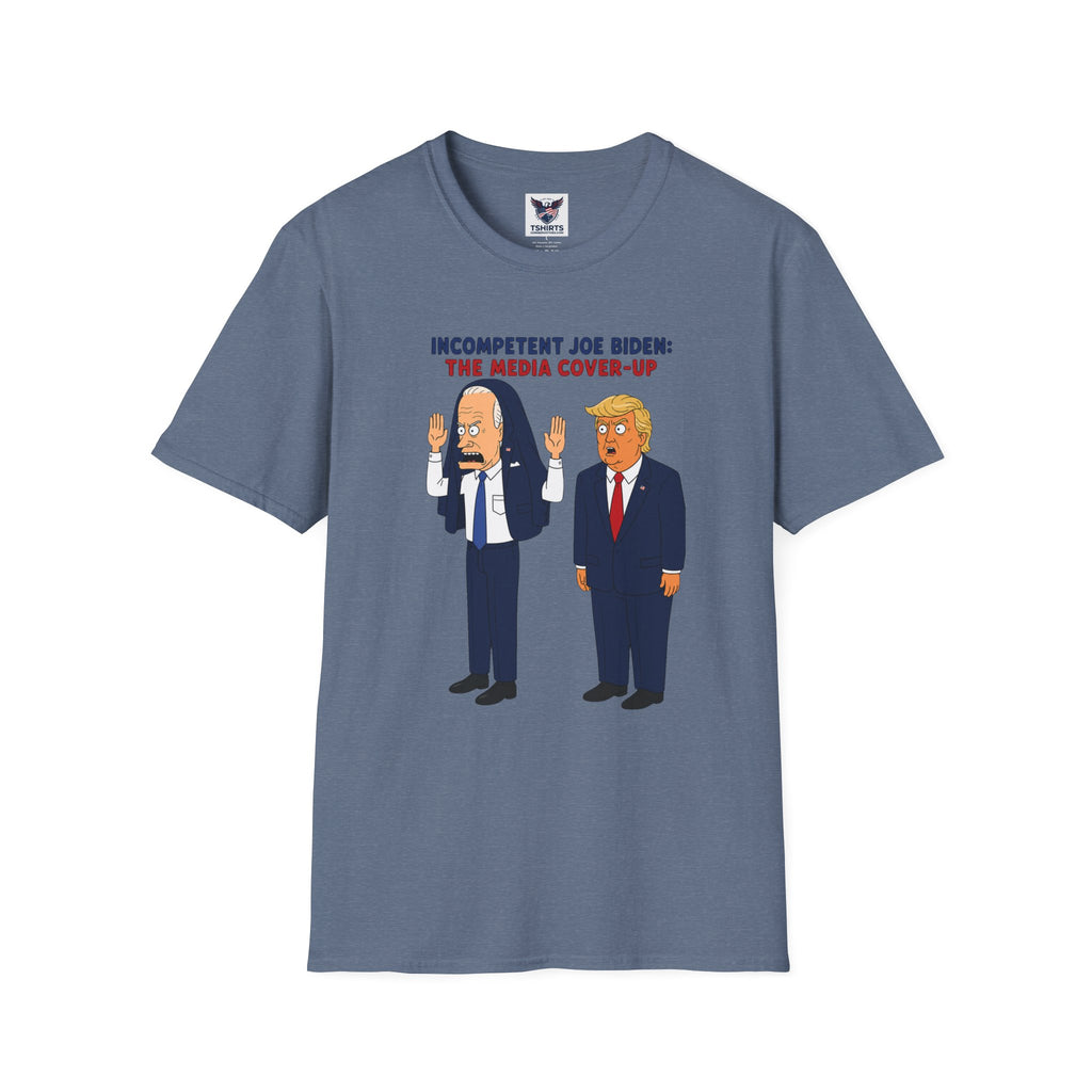 Political Cartoon T-Shirt — "Incompetent Joe Biden? The Media Cover-Up" Graphic Tee