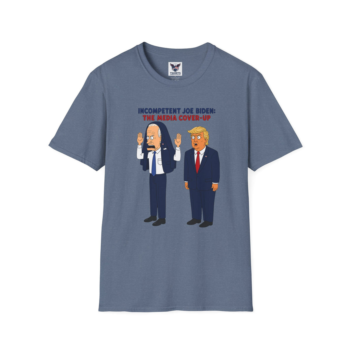 Political Cartoon T-Shirt — "Incompetent Joe Biden? The Media Cover-Up" Graphic Tee